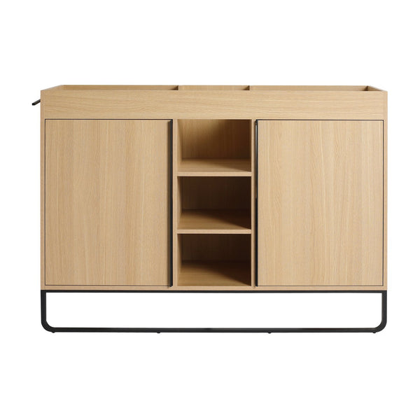English Elm 48" Freestanding Bathroom Vanity Cabinet with 2 Soft-Close Doors, 3 Open Shelves, Towel Hanger, Boxes Designed for Organized Storage W999P376885