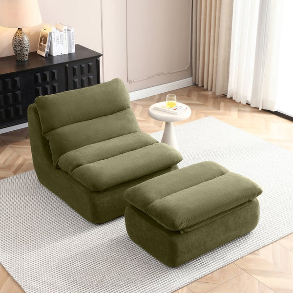 English Elm 32" Tufted Foam Chaise Lounge with Matching Ottoman for Adults Bedroom Living Room Green W1117P436366