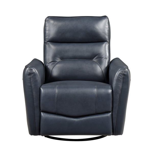 English Elm 1pc Swivel Glider Recliner Chair in Top Grain Leather with 360° Spin, Pocket Coil Support, Durable Solid Wood Frame Dark Blue 37.25 L x 29.5 W x 32.5 H B011P329241