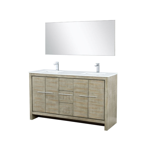 English Elm Rustic Acacia Double Bath Vanity Set With Cultured Marble Top, Chrome Faucet & 55-Inch Mirror B2731S01729-GIGA