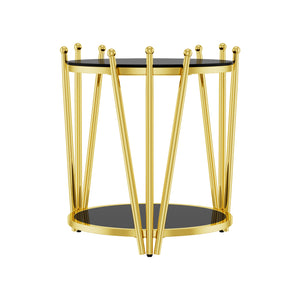 English Elm 19.69inch Gold Round Coffee Table with Crown Frame, 8mm Tempered Glass, Stainless Steel Base, Chic Storage Black W1550P171469