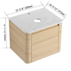 English Elm 24'' Wall-Mounted Bathroom Vanity with Soft-Close Door, Rounded Edges, Plywood Build, Space-Saving Design Ameican White Oak W999P348969