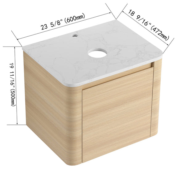 English Elm 24'' Wall-Mounted Bathroom Vanity with Soft-Close Door, Rounded Edges, Plywood Build, Space-Saving Design Ameican White Oak W999P348969