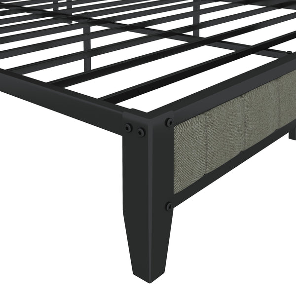 English Elm Full Size Metal Bed Frame with USB Charging Headboard, Upholstered Gray, Sturdy Platform, 10.4" Storage Clearance W1960P162718