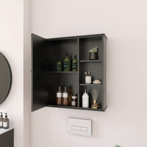 English Elm 23.6" Grey Mdf Wall Cabinet Soft Close Doors Compact Bathroom Storage Organizer Black W2704P264350