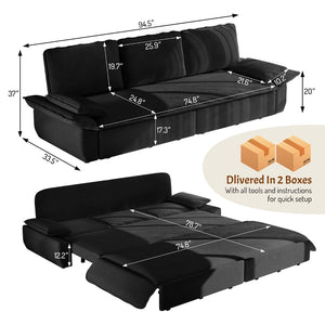 English Elm 94.5" King Convertible Sleeper Sofa Corduroy Upholstered Chaise Lounge Guest Room Bed Black W1885S00404