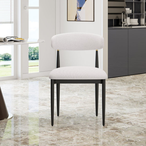 English Elm Beige Chenille Armless Dining Chairs Set of 2 with Lumbar Curved Back Metal Legs W5739P464650