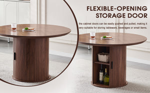 English Elm Round Wood Dining Table with Dual Storage Compartments for Kitchen or Small Spaces W3590P355174