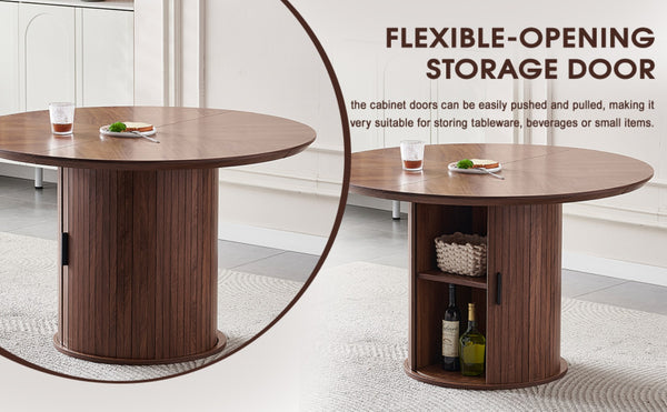 English Elm Round Wood Dining Table with Dual Storage Compartments for Kitchen or Small Spaces W3590P355174