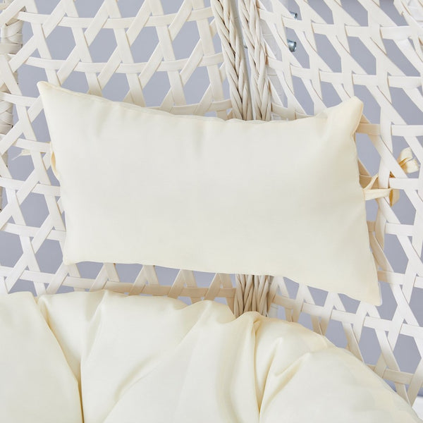 English Elm 76.8-inch Hand Woven Rattan Egg Swing Chair Indoor Outdoor with Cushion Lumbar Pillow White W1512P498593