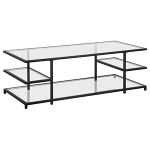 Homeroots 54" Black Glass And Steel Coffee Table With Three Shelves   522000