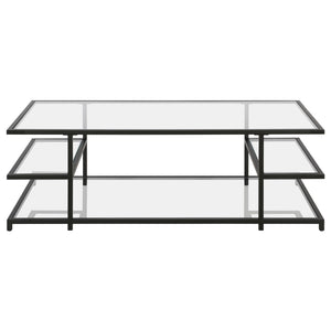 Homeroots 54" Black Glass And Steel Coffee Table With Three Shelves   522000