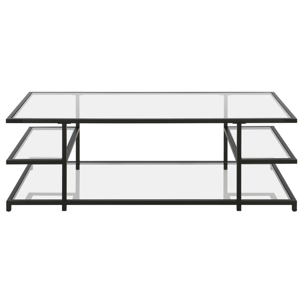 Homeroots 54" Black Glass And Steel Coffee Table With Three Shelves   522000