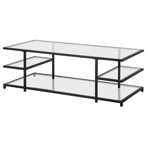 Homeroots 54" Black Glass And Steel Coffee Table With Three Shelves   522000