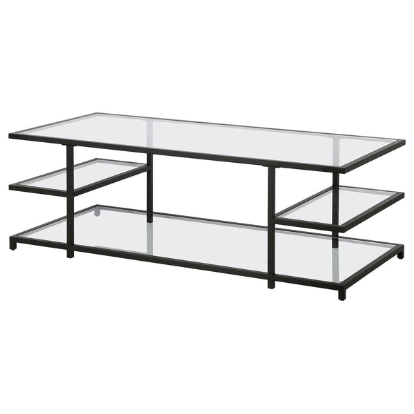 Homeroots 54" Black Glass And Steel Coffee Table With Three Shelves   522000
