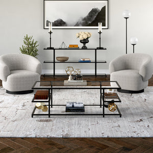 Homeroots 54" Black Glass And Steel Coffee Table With Three Shelves   522000