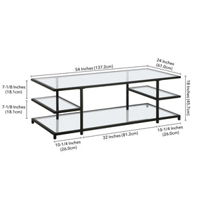 Homeroots 54" Black Glass And Steel Coffee Table With Three Shelves   522000