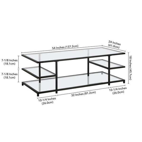 Homeroots 54" Black Glass And Steel Coffee Table With Three Shelves   522000
