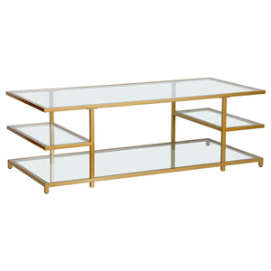 Homeroots 54" Gold Glass And Steel Coffee Table With Three Shelves   522001