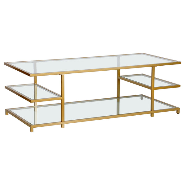 Homeroots 54" Gold Glass And Steel Coffee Table With Three Shelves   522001