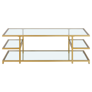 Homeroots 54" Gold Glass And Steel Coffee Table With Three Shelves   522001