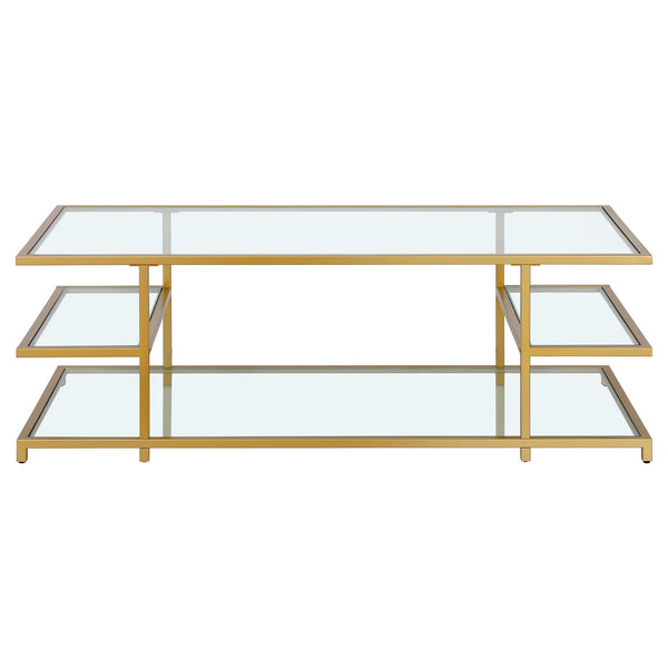 Homeroots 54" Gold Glass And Steel Coffee Table With Three Shelves   522001