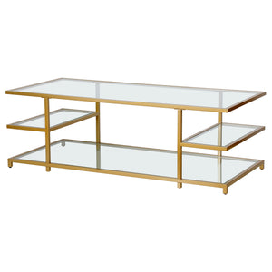 Homeroots 54" Gold Glass And Steel Coffee Table With Three Shelves   522001