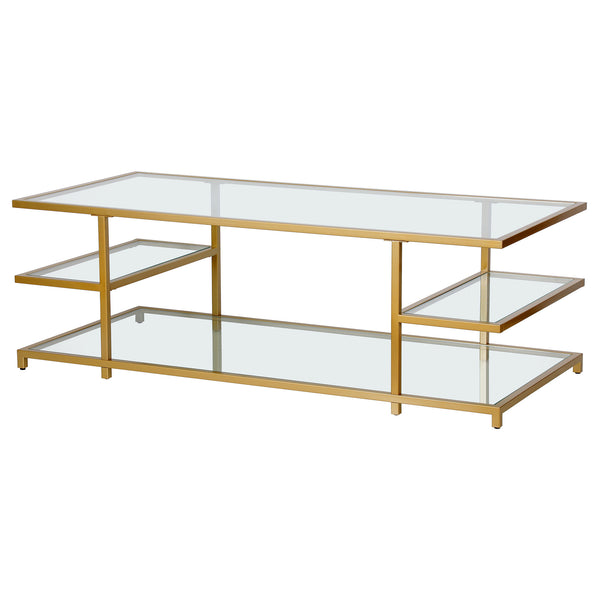 Homeroots 54" Gold Glass And Steel Coffee Table With Three Shelves   522001