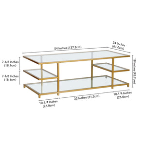Homeroots 54" Gold Glass And Steel Coffee Table With Three Shelves   522001