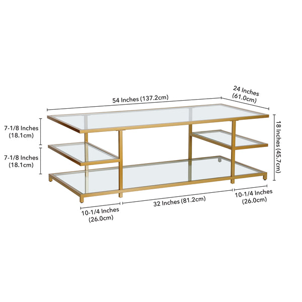 Homeroots 54" Gold Glass And Steel Coffee Table With Three Shelves   522001