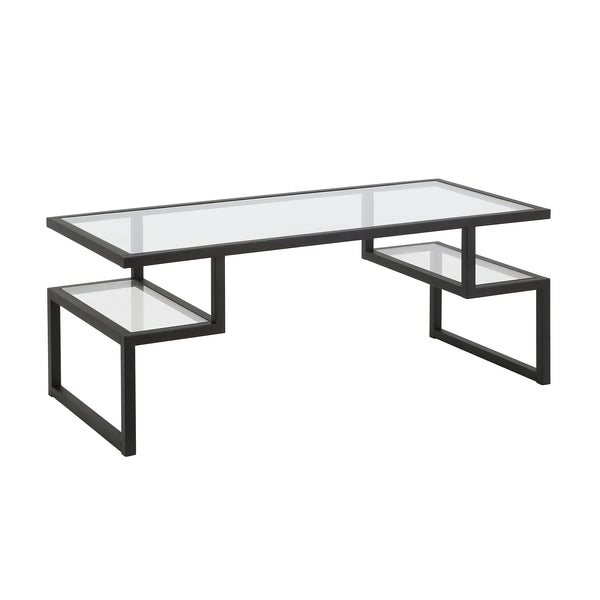Homeroots 45" Black Glass And Steel Coffee Table With Two Shelves   522002