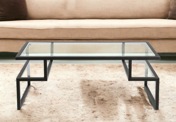 Homeroots 45" Black Glass And Steel Coffee Table With Two Shelves   522002