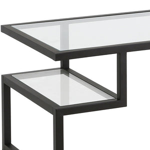 Homeroots 45" Black Glass And Steel Coffee Table With Two Shelves   522002