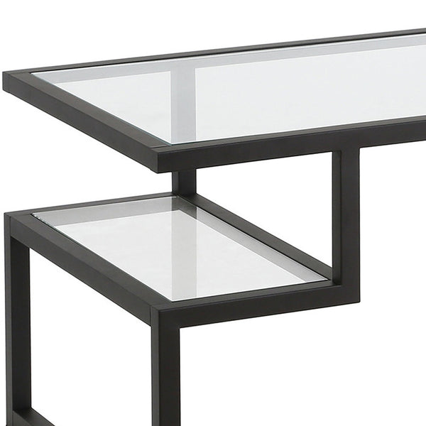 Homeroots 45" Black Glass And Steel Coffee Table With Two Shelves   522002