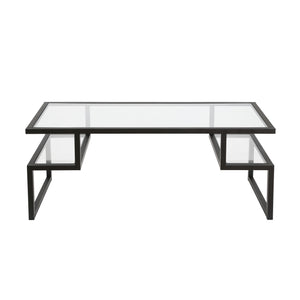 Homeroots 45" Black Glass And Steel Coffee Table With Two Shelves   522002