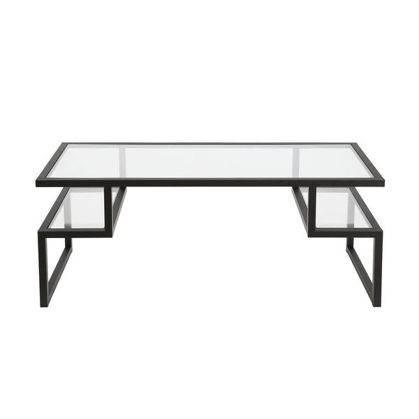 Homeroots 45" Black Glass And Steel Coffee Table With Two Shelves   522002
