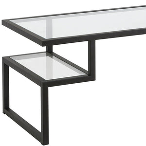 Homeroots 45" Black Glass And Steel Coffee Table With Two Shelves   522002