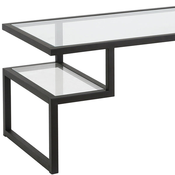 Homeroots 45" Black Glass And Steel Coffee Table With Two Shelves   522002