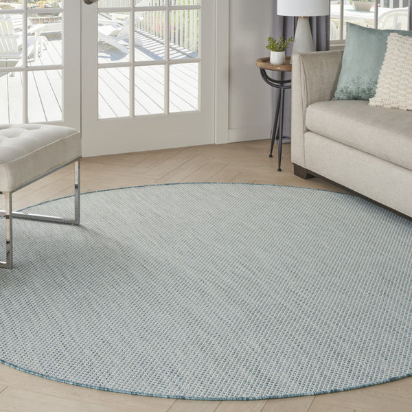 Homeroots 6' Blue Round Geometric Power Loom Area Rug  Polypropylene 522009