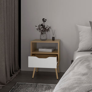 English Elm Kechi Nightstand with Drawer & Open Shelf White Macadamia – Engineered Wood, Modern Durable Storage B092P286111