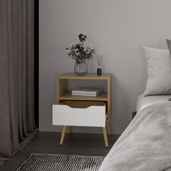 English Elm Kechi Nightstand with Drawer & Open Shelf White Macadamia – Engineered Wood, Modern Durable Storage B092P286111