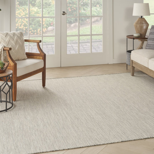 HomeRoots 8' Modern Square Geometric Area Rug – Durable Power Loomed Design for Stylish, High-Traffic Spaces Silver 522023