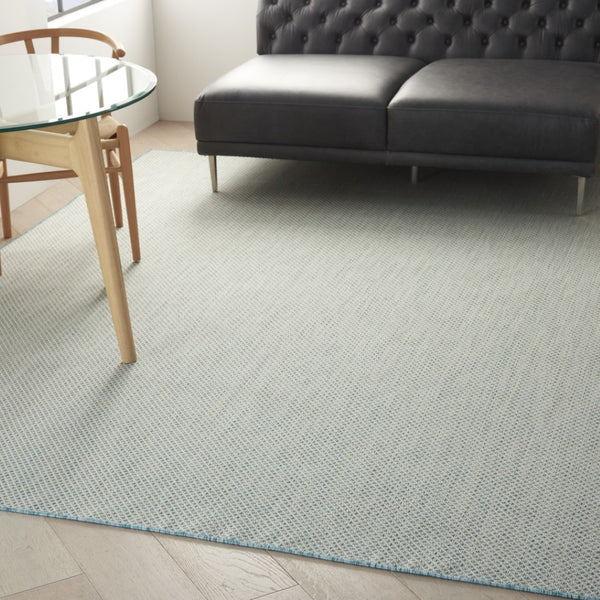 HomeRoots 7' Aqua and Ivory Indoor Outdoor Area Rug - Durable, Easy-Care, Coastal Style for Any Space 522026