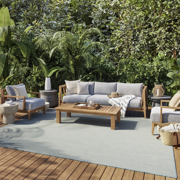 HomeRoots 8' X 10' Aqua and Ivory Indoor Outdoor Area Rug - Stylish, Durable, Weather-Resistant Comfort for All Spaces 522027