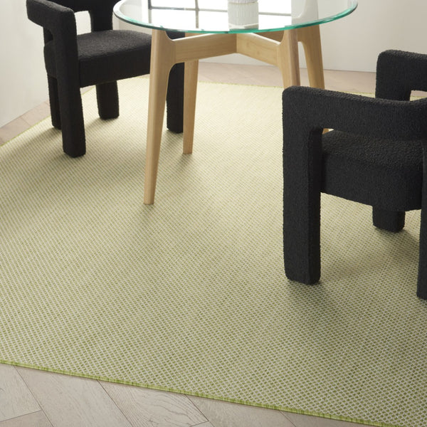 HomeRoots 7' Indoor Outdoor Area Rug - Durable Green & Ivory Geometric Design for Family Spaces & Patios 522033
