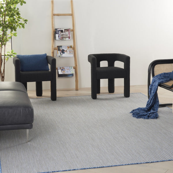 HomeRoots 7' Blue and Ivory Indoor Outdoor Area Rug - Durable, Low-Maintenance, Stylish Design for Any Space 522048