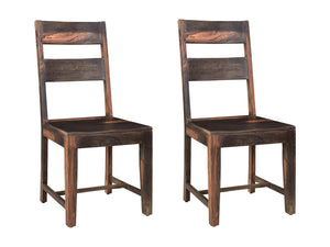 HomeRoots Set of Two Rustic Dark Brown Solid Wood Ladder Back Dining Chairs for Timeless Farmhouse Style 522049