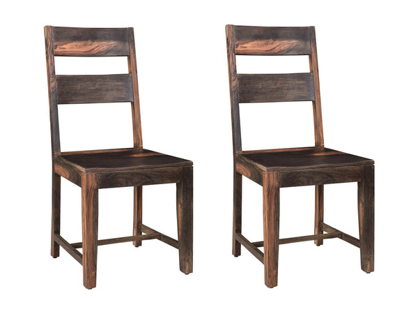 HomeRoots Set of Two Rustic Dark Brown Solid Wood Ladder Back Dining Chairs for Timeless Farmhouse Style 522049