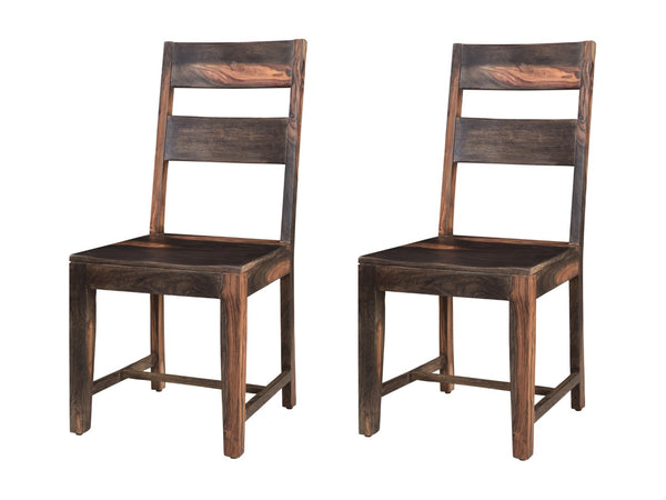 Homeroots Set Of Two Dark Brown Solid Wood Ladder Back Dining Side Chairs - Stylish, Versatile, And Comfortable Seating   522049