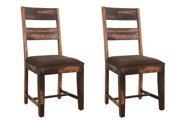 HomeRoots Set of Two Rustic Brown Upholstered Ladder-Back Dining Chairs for Timeless Home Elegance 522050